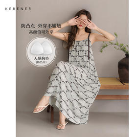可人儿小众设计师奥力绵女士睡衣夏季吊带少女带胸垫睡裙可外穿