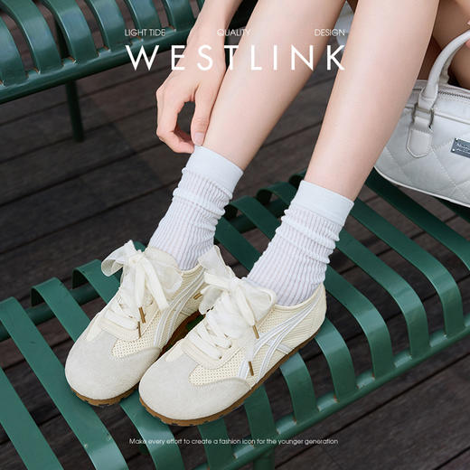 西遇德训鞋女透气新款超火多巴胺黄色平底运动鞋薄底休闲鞋D0156603 商品图1