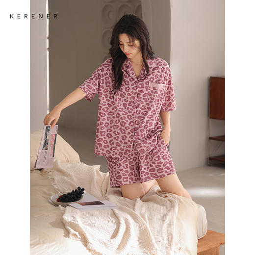 可人儿小众设计师新款泡泡绵女士睡衣夏季短袖可外出家居服套装 商品图1
