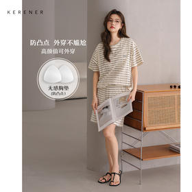 可人儿小众设计师新款奥力绵女士睡衣夏季短袖可外出家居服套装