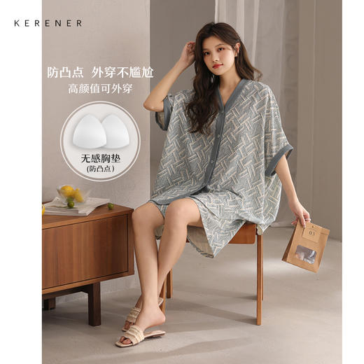 可人儿小众设计师新款泡泡绵女士睡衣夏季短袖可外出家居服套装 商品图0