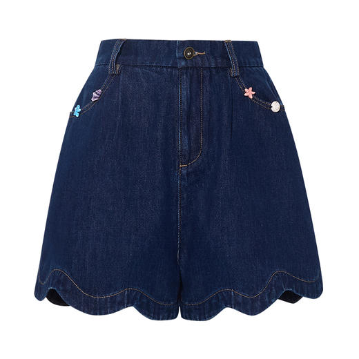 两三事星海拾贝2025夏新款休闲平纹螺装饰绣花口袋直筒牛仔裤女 商品图4