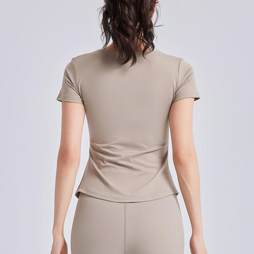跃牌【瑜堂系列】新款v领褶皱瑜伽服短袖防震固定杯显瘦健身上衣t恤JYMD107 商品图2