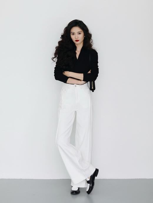 秦岚同款线条时髦立体分割线阔腿直筒显瘦牛仔裤 商品图7