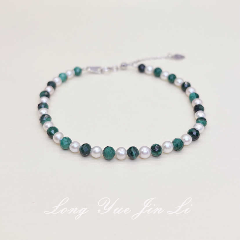 孔雀石小米珍珠手链