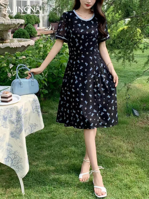 【特价不退换】阿菁娜通勤减龄印花收腰连衣裙F30X212052 商品图2
