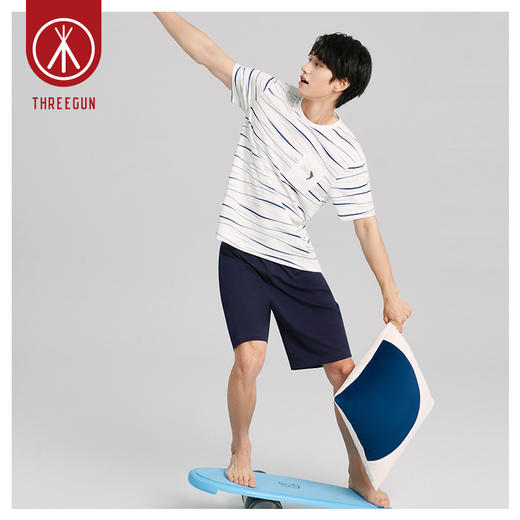 Threegun三枪 【舒感棉】圆领短袖短裤男士家居套家居服-82045D011 商品图2