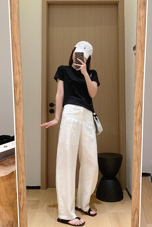 老钱麻裤定织人字纹天丝亚麻阔腿茧型休闲裤 商品图2