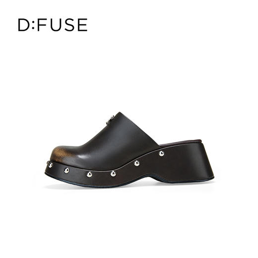 Dfuse迪芙斯2025秋季新款圆头铆钉坡跟凉拖鞋时尚厚底包头穆勒鞋DFD3110025 商品图10