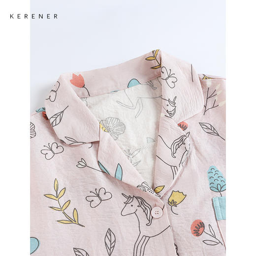 【可人儿&独角兽】小众新款泡泡绵女士睡衣夏季短袖家居服三件套 商品图1