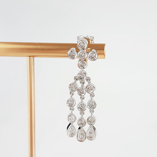 【天然正品】PT900铂金时尚设计款流苏造型近1ct钻石耳钉11.4*42.6*15.0MM（皆取最大值）女士现售价：6880！160525NJM22 商品图4