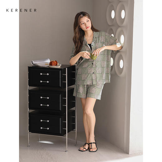 可人儿小众设计师新款奥力绵女士睡衣夏季短袖可外出家居服套装 商品图1