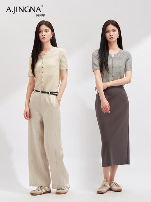 【夏日裸感】阿菁娜轻盈爆款天丝亚麻凉感针织衫F30X318005 商品图0