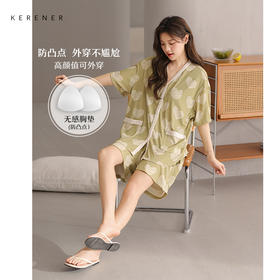 可人儿小众设计师新款奥力绵女士睡衣夏季短袖可外出家居服套装