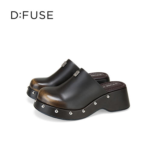 Dfuse迪芙斯2025秋季新款圆头铆钉坡跟凉拖鞋时尚厚底包头穆勒鞋DFD3110025 商品图12