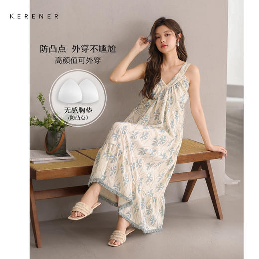可人儿小众设计师新款泡泡绵女士睡衣夏季少女睡裙可外穿家居服 商品图0