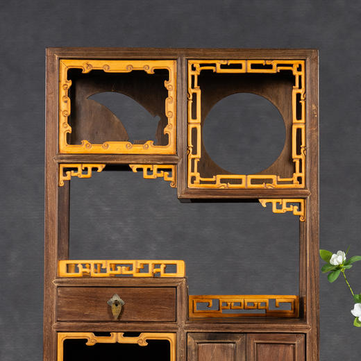 清	红木嵌黄杨木圈口围栏博古架摆件 商品图2