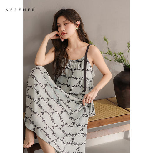 可人儿小众设计师奥力绵女士睡衣夏季吊带少女带胸垫睡裙可外穿 商品图3