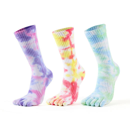 【买一赠一】专业瑜伽袜子女士扎染中筒棉五指袜防滑地板袜泼染普拉提袜 商品图2