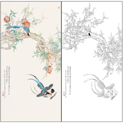 吕大卫花鸟工笔画白描底稿《三喜图》临摹勾线高清打印稿A684 商品图0
