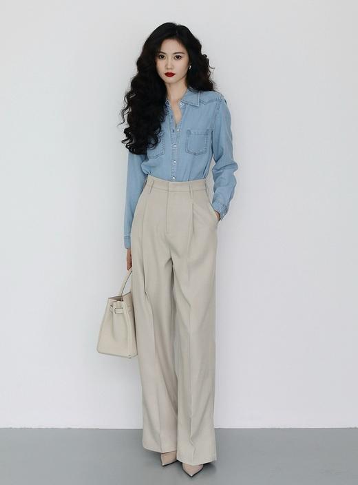 清凉感柔软润滑垂感天丝可叠穿可开衫防晒牛仔显瘦衬衫 商品图0