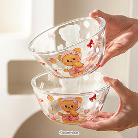 摩登主妇黄油小熊透明玻璃碗家用耐高温可爱水果沙拉酸奶碗
