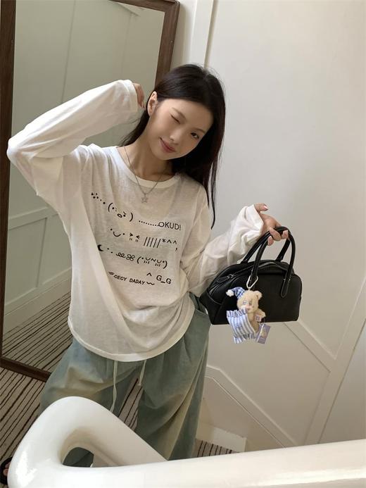 <曾小咸推荐> 慵懒字母长袖罩衫棉T 商品图6