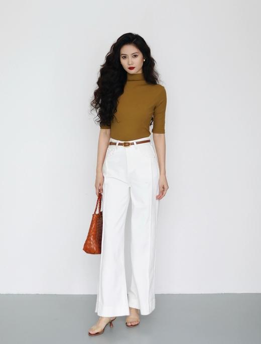 秦岚同款线条时髦立体分割线阔腿直筒显瘦牛仔裤 商品图11