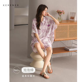 可人儿小众设计师新款泡泡绵女士睡衣夏季短袖可外出家居服套装