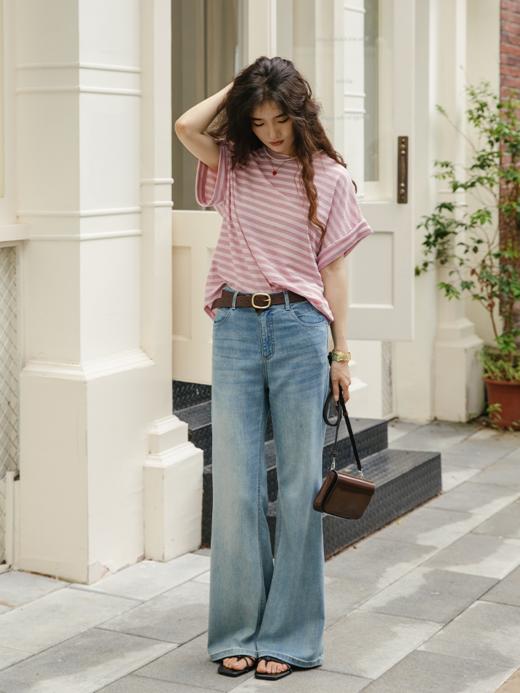 一片式薄款翻边袖撞色条纹上衣FCF2TEE080 商品图12