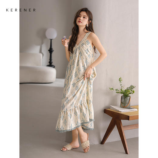 可人儿小众设计师新款泡泡绵女士睡衣夏季少女睡裙可外穿家居服 商品图1