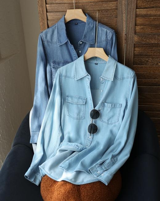 清凉感柔软润滑垂感天丝可叠穿可开衫防晒牛仔显瘦衬衫 商品图2