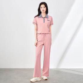 「高货wl」全新升级【铂金会员312/天猫419/差价107】(99118)洛诗琳洋气休闲套装2025夏季时髦POLO衫直筒裤两件套女