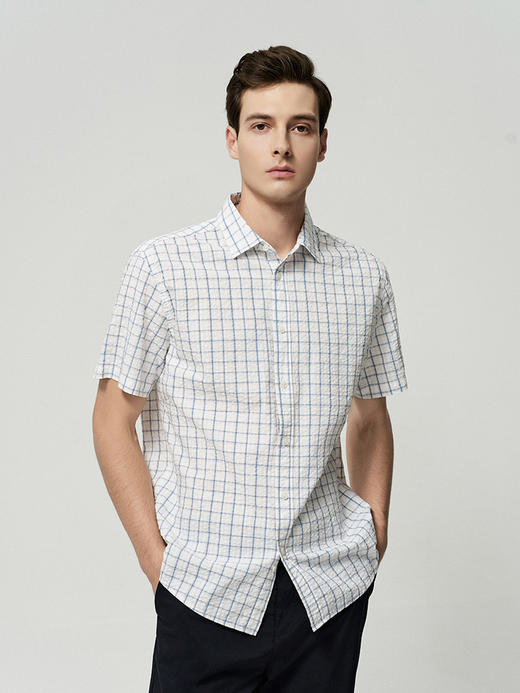 【棉+莱赛尔短袖格子衬衫】25年夏季男士薄款时尚休闲格子衬衣 商品图1