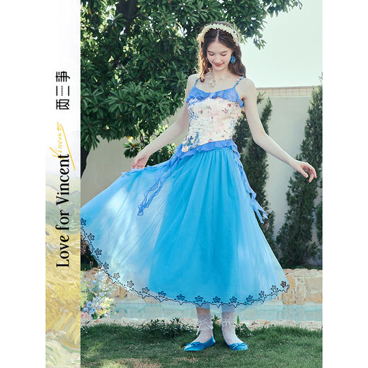 两三事冰蓝幽泊2025夏季新款甜美绣花边裙摆多层网纱公主裙半身裙 商品图0