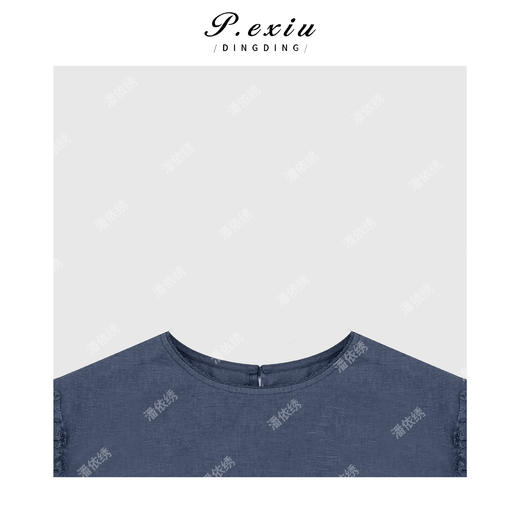 03-4潘依绣丁丁宠粉【春日圆舞曲】100%亚麻设计款压褶小飞袖圆领衬衫 W-62813 商品图3