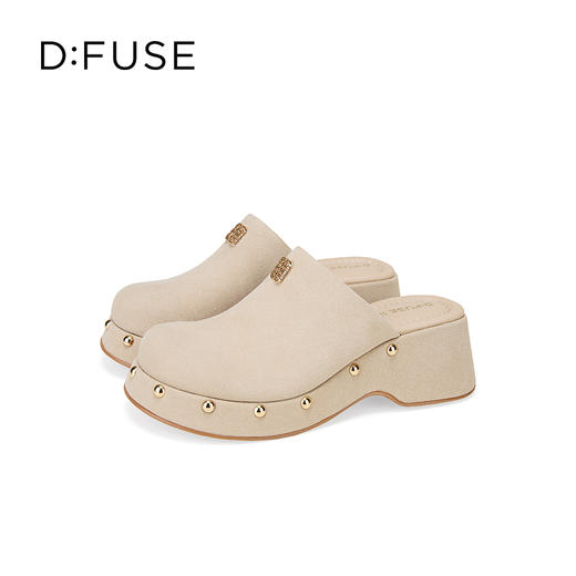 Dfuse迪芙斯2025秋季新款圆头铆钉坡跟凉拖鞋时尚厚底包头穆勒鞋DFD3110025 商品图7