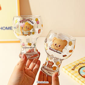 摩登主妇黄油小熊啤酒杯玻璃杯家用喝水杯高颜值杯子果汁杯