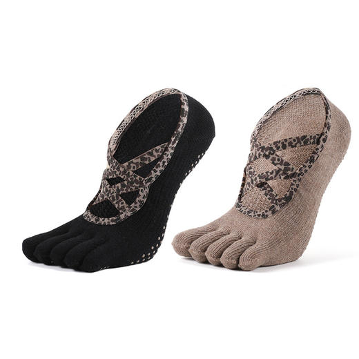 【买一赠一】 瑜伽袜女豹纹露背交叉带防滑袜五指袜普拉提分指地板袜 商品图2