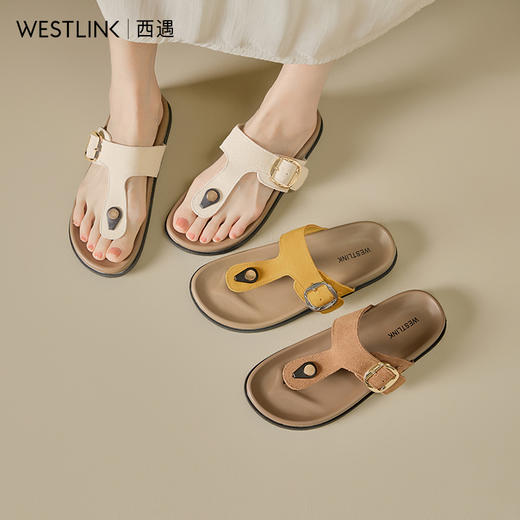 西遇勃肯凉拖鞋女夏季新款复古休闲沙滩鞋夹趾平底外穿人字拖V1156739 商品图0