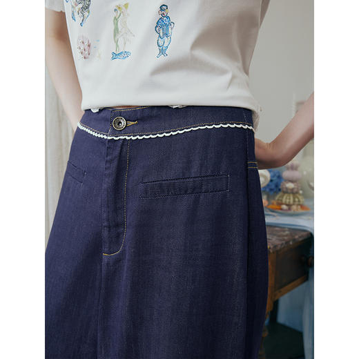 两三事 谧夜绮焰 2025夏季新款复古格子布拼接直筒牛仔裤女宽松 商品图3