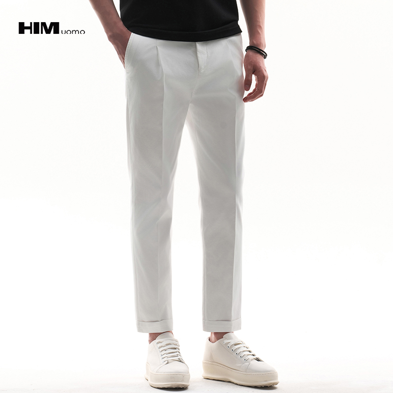 HIM漢崇 男士时尚百搭简约休闲裤斯文通勤易打理九分裤 2026春季