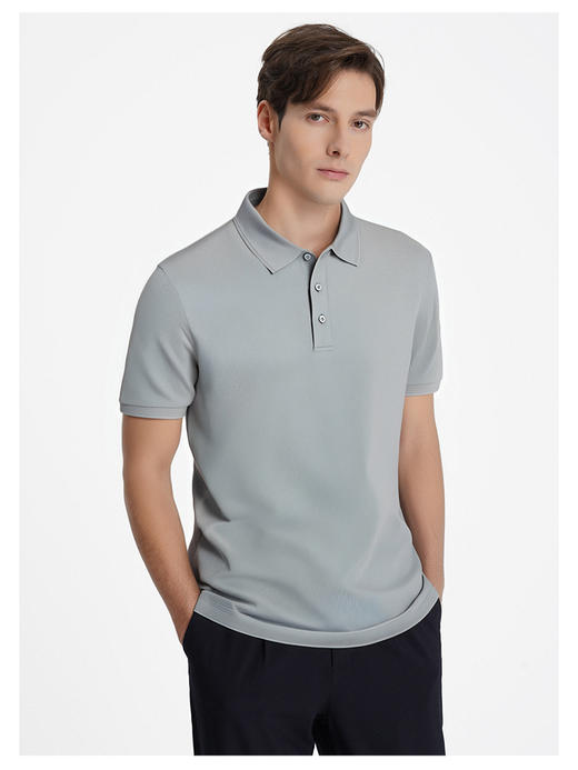 callisto浅灰棉混纺基础短袖POLO衫 商品图2