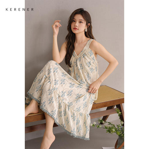 可人儿小众设计师新款泡泡绵女士睡衣夏季少女睡裙可外穿家居服 商品图3