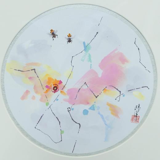 鸥洋《小虫看世界之一》国画原作21CM*21CM 手绘纸本圆形作品含框【GH0530】 商品图2
