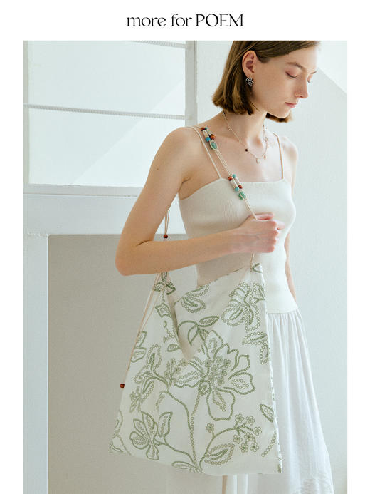 moreforPOEM 25/SS 原创设计串珠方巾流浪包托特包度假风斜挎包 商品图2