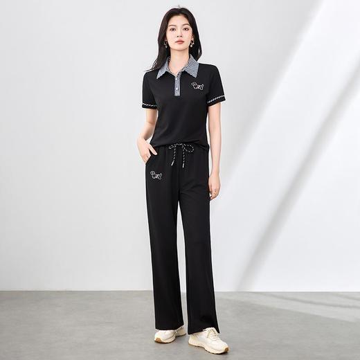 「高货wl」全新升级【铂金会员312/天猫419/差价107】(99118)洛诗琳洋气休闲套装2025夏季时髦POLO衫直筒裤两件套女 商品图1