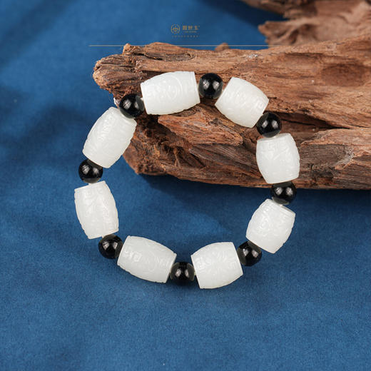 新疆国玉盟世玉【回纹藏安】桶珠手串【带证书·顺丰物流】 商品图1