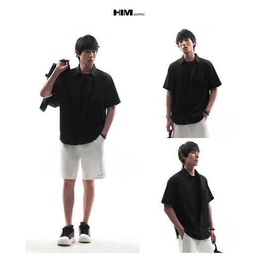 HIM漢崇  肌理感织唛口袋宽松微弹日常休闲短袖衬衫男 2026夏季 商品图3