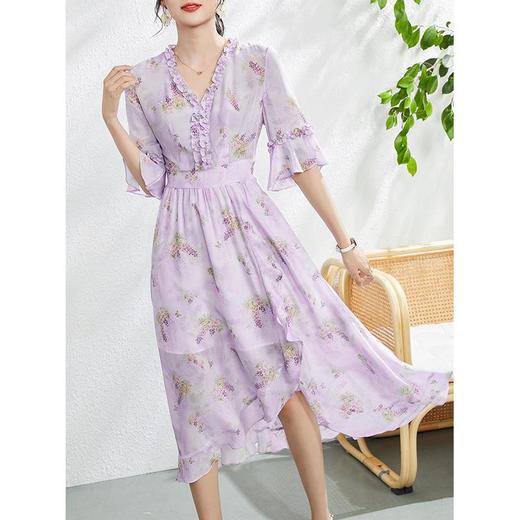 「高货oyg」全新升级【铂金会员560/天猫759/差价199】(02839)洛诗琳真丝印花连衣裙2025夏气质收腰桑蚕丝法式仙女裙oyg 商品图1